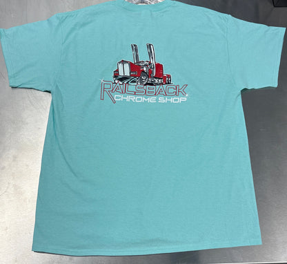Railsback Chrome Shop T-Shirt (True Celadon)