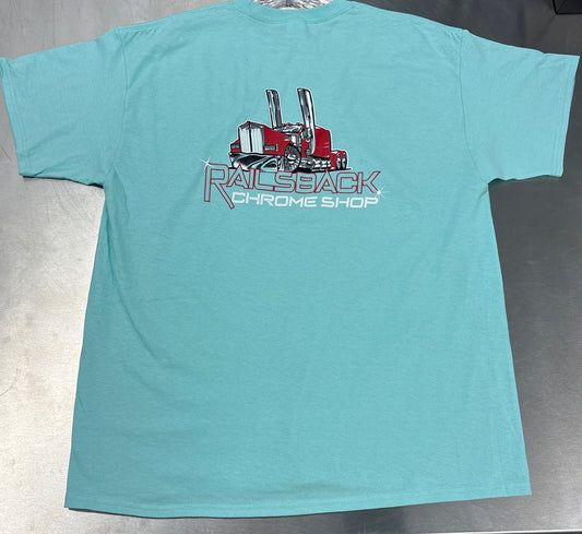 Railsback Chrome Shop T-Shirt (True Celadon)
