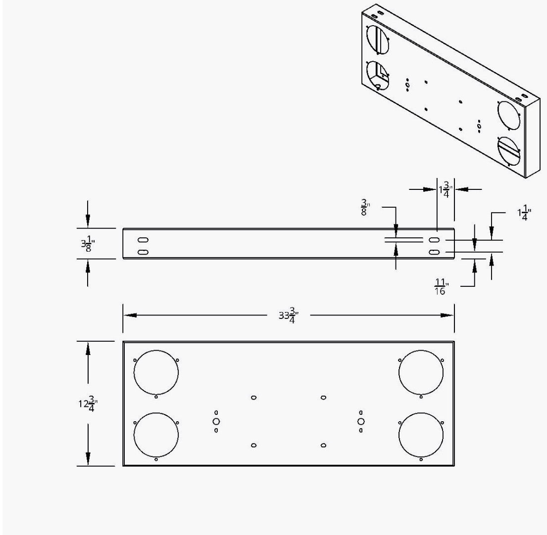 33-3/4" Stainless Steel Rear Center Light Panel With Four 4" Light Cutouts