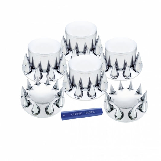 Dome Axle Cover Combo Kit With 33mm Spike Thread-On Nut Covers & Nut Cover Tool - Chrome
