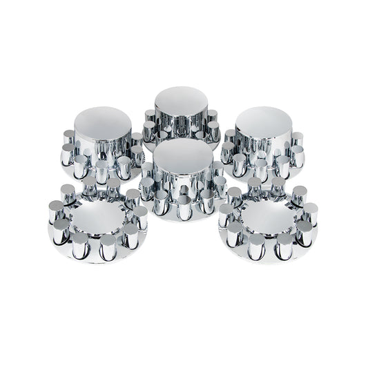 Dome Axle Cover Combo Kit With 33mm Cylinder Thread-On Nut Covers - Chrome