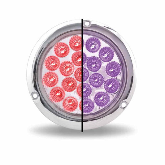 4" Red Stop, Turn & Tail to Purple Auxiliary Round Flange Mount LED Light - 19 Diodes